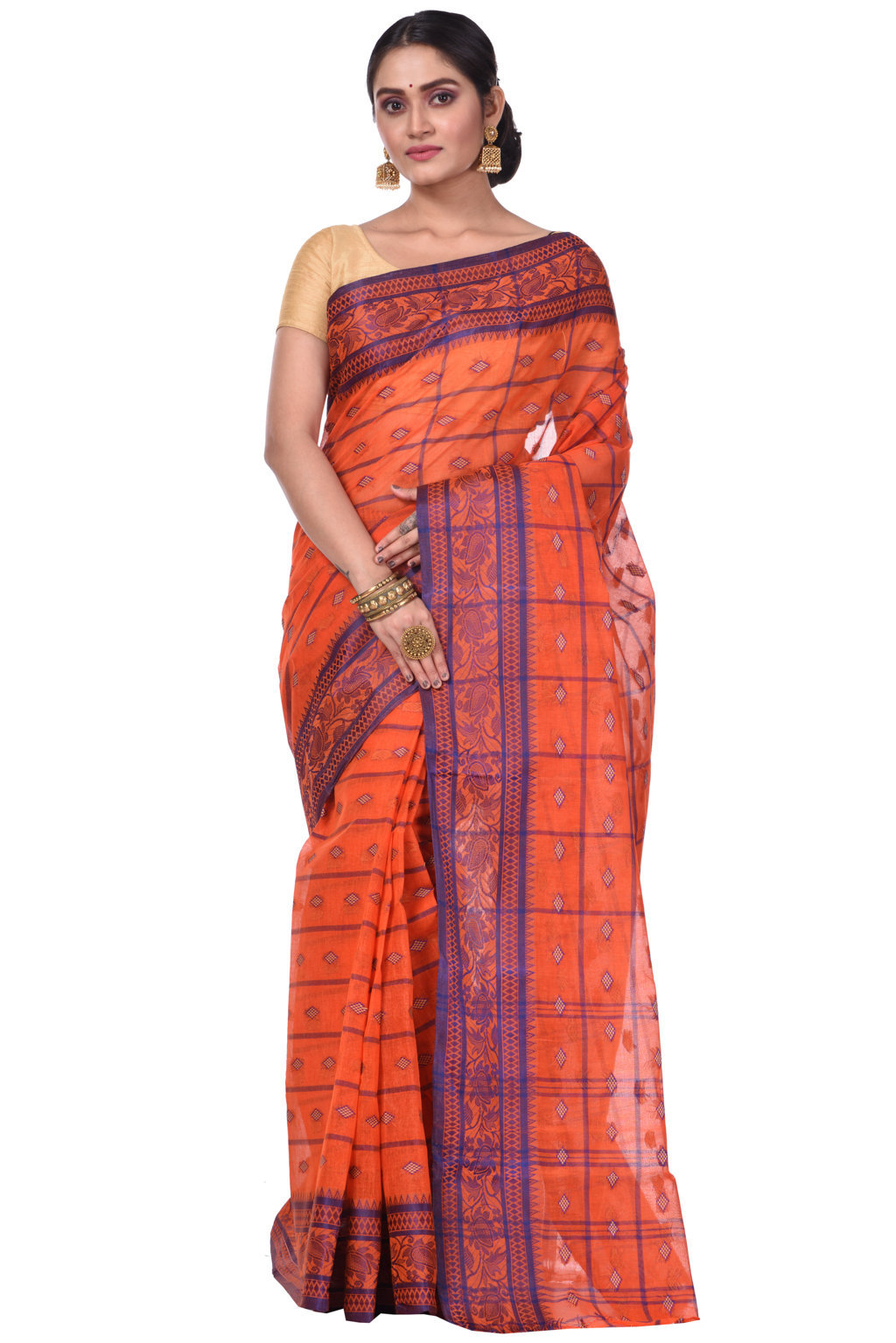 Orange Pure Cotton Diamond_Tant Tant Saree (644)